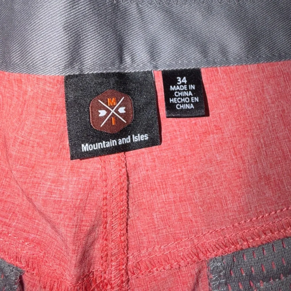 Mountain and Isles Mens Coral Pink Heathered Hybrid Shorts Size 34 Quick Dry